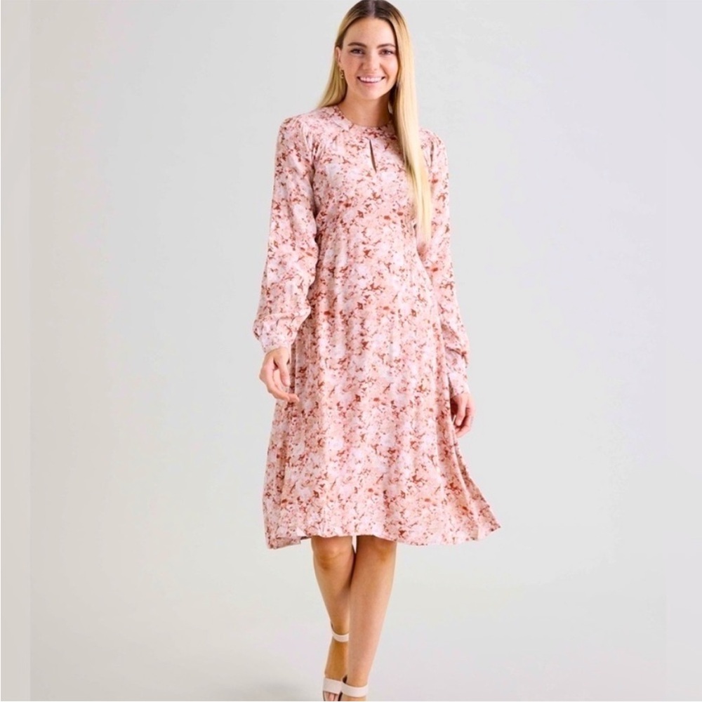 DownEast Pink/Coral Floral Midi Juliet Dress